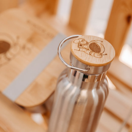Brotdose & Trinkflasche Set | Edelstahl mit Bambus | ASTRONAUT
